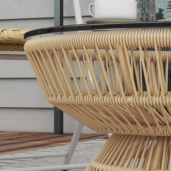 ComfortXL - Table basse de jardin ronde résine aspect rotin balcon plateau verre naturel - ComfortXL Outdoor Living - Image 10