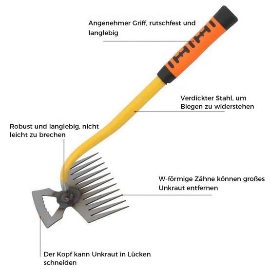 Râteau-Râteau Désherbage Désherbeur Manuel 11 Dents Acier Inoxydable 40cm 2-en-1 Jardinage - Living123 - Image 3