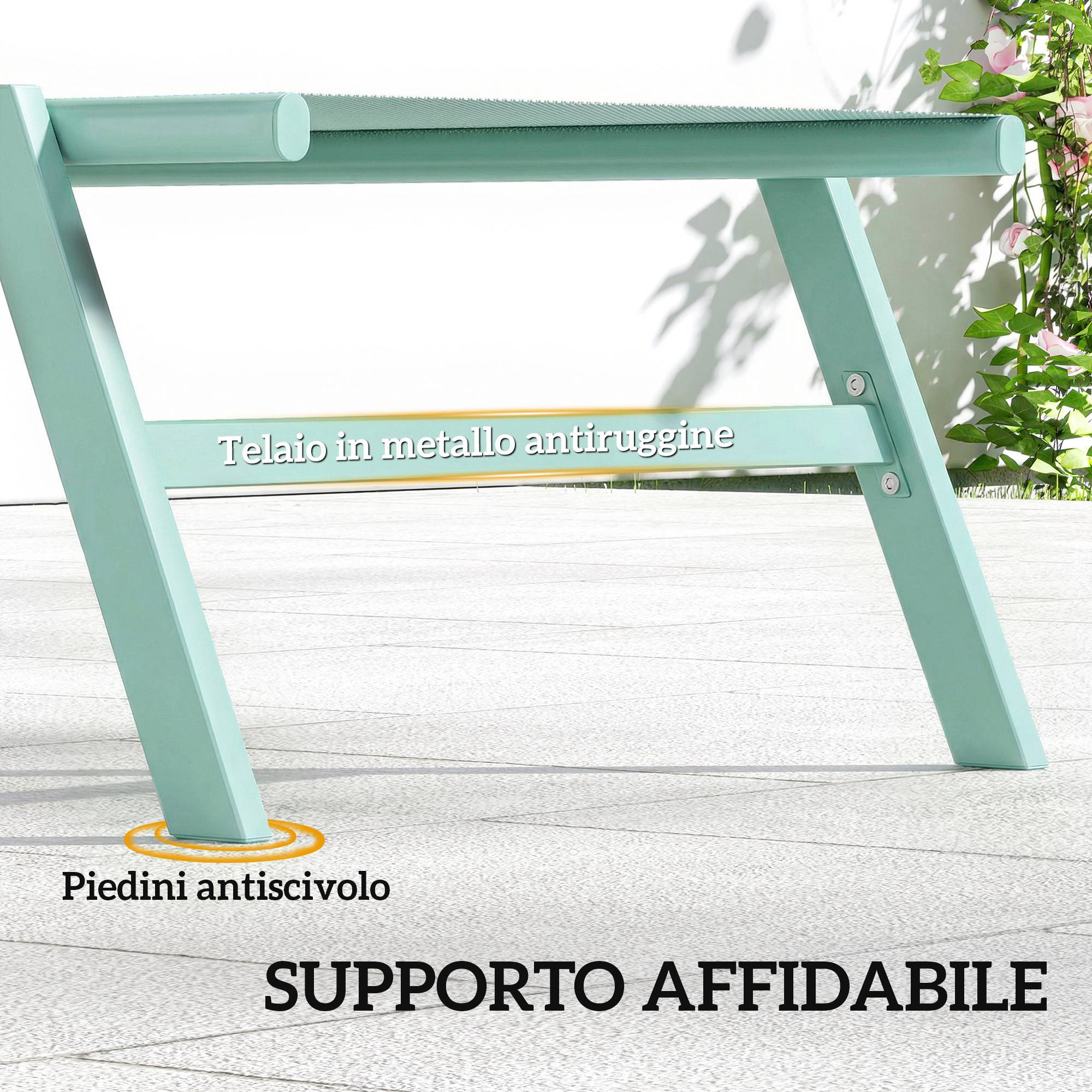 Ensemble de 2 chaises longues réglables en 5 positions avec table d'appoint et 2 roulettes, en métal et polyester, vert - Image 10