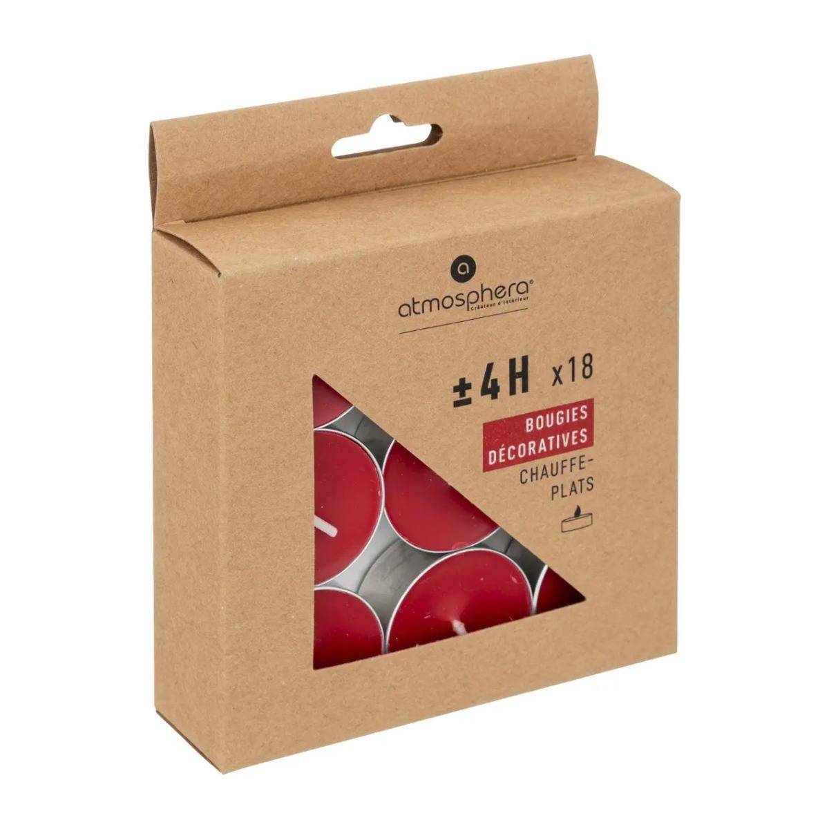 Atmosphera - Lot de 18 Bougies décoratives chauffe-plats Rouge D. 3.75 x H.1.5 cm - Image 3