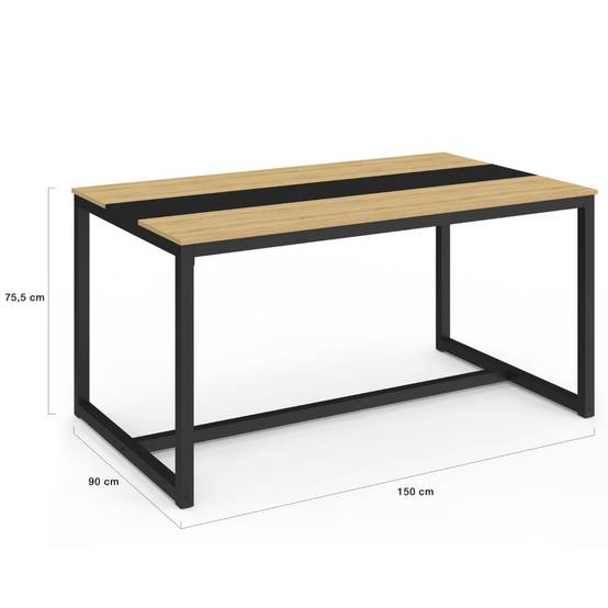 Table à manger rectangle DOVER 8 personnes bande centrale noire design industriel 150 cm - Image 4