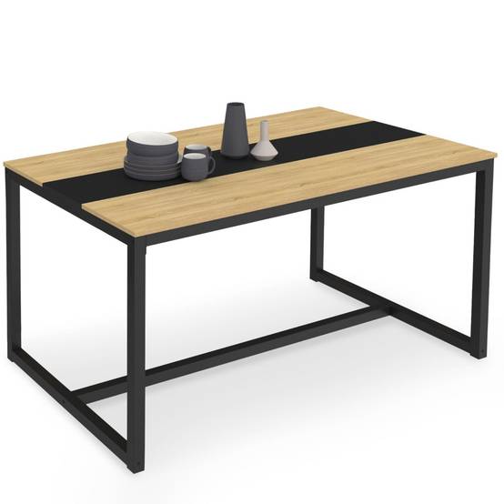 Table à manger rectangle DOVER 8 personnes bande centrale noire design industriel 150 cm - Image 2