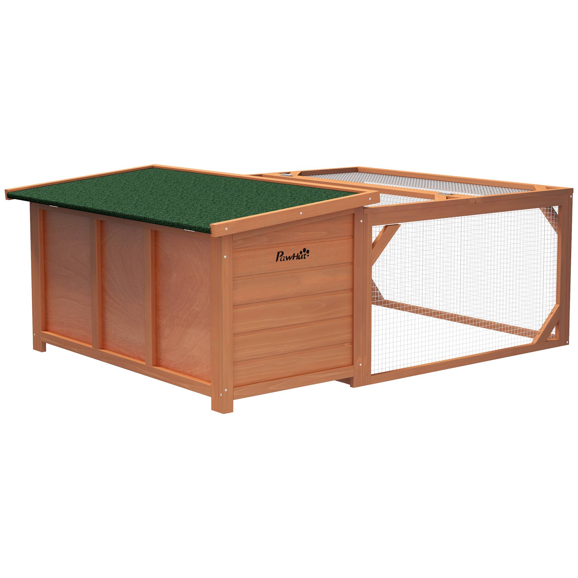 Clapier d'extérieur, cage lapin avec enclos, toit en asphalte, cadre en bois, 125,5 x 100 x 49 cm, orange - Image 1