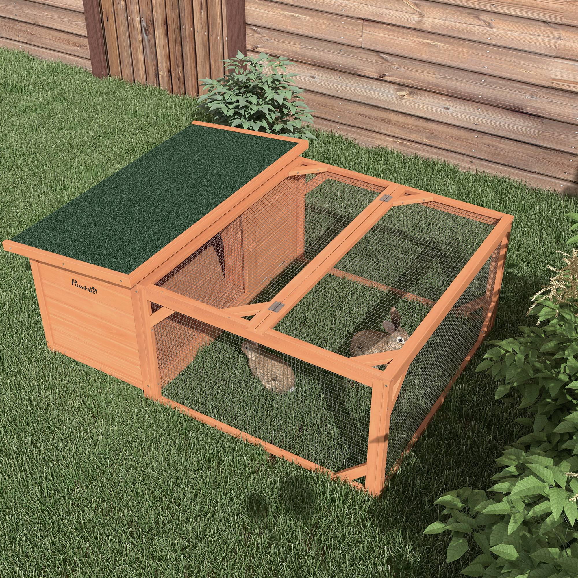 Clapier d'extérieur, cage lapin avec enclos, toit en asphalte, cadre en bois, 125,5 x 100 x 49 cm, orange - Image 9