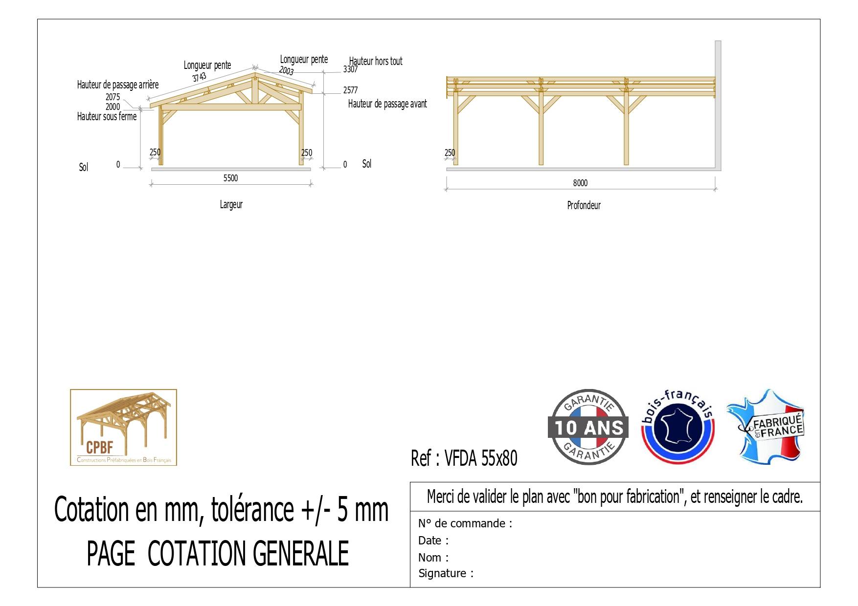 Carport Bois Douglas Français 44 m² – 2 pentes faitage décalé adossé – 6 poteaux – Abri voiture extérieur – Garantie 10 ans - Image 3