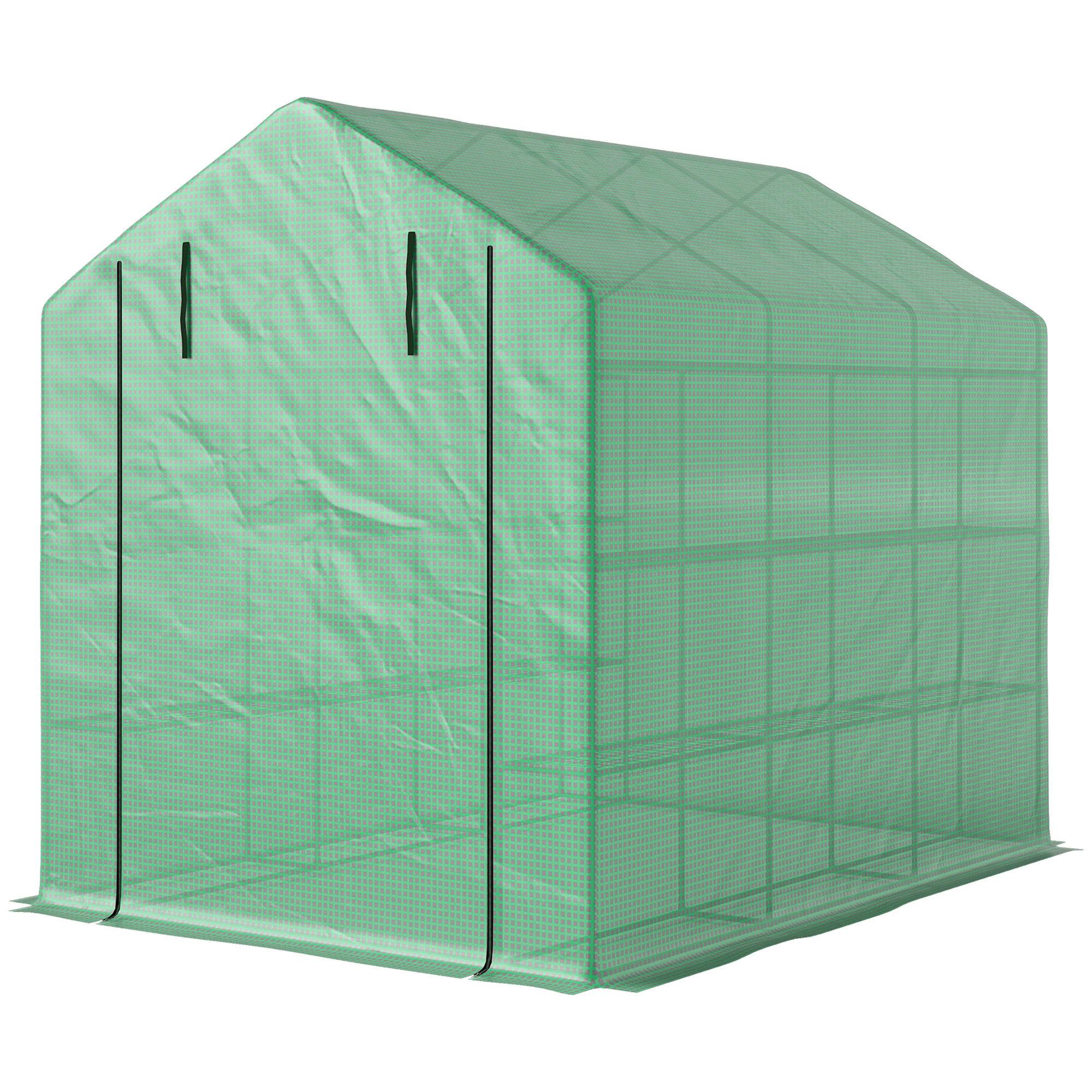 Serre de jardin serre d'hivernage avec étagères 3 niveaux porte enroulable tube en acier 244 x 180 x 210 cm vert - Image 2