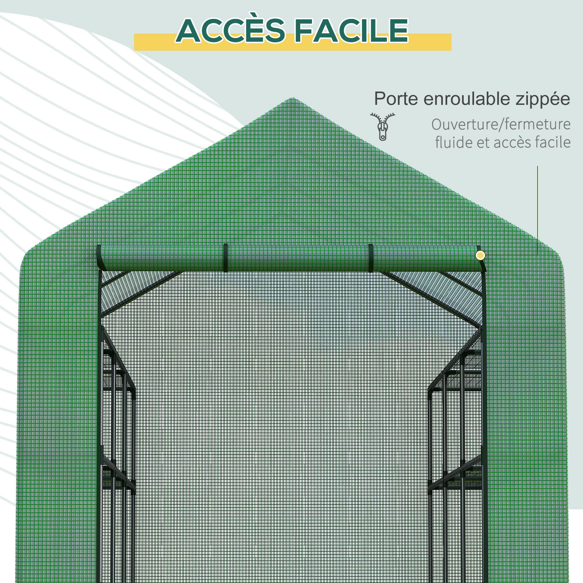 Serre de jardin serre d'hivernage avec étagères 3 niveaux porte enroulable tube en acier 244 x 180 x 210 cm vert - Image 7