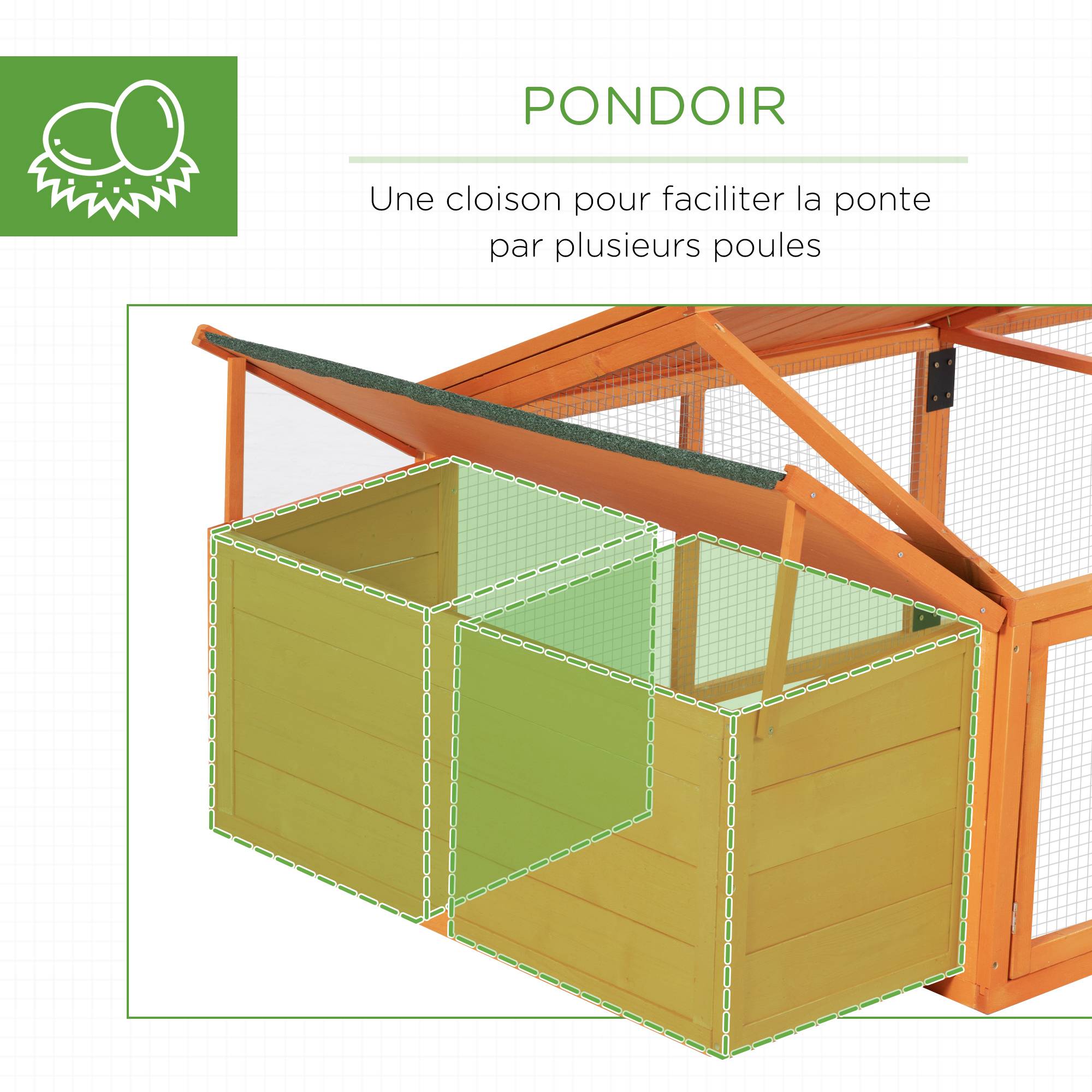 Poulailler pour poules cage à poule avec nichoir porte et toit ouvrable pour 4 et 8 poules 240 x 112,5 x 76 cm orange - Image 9