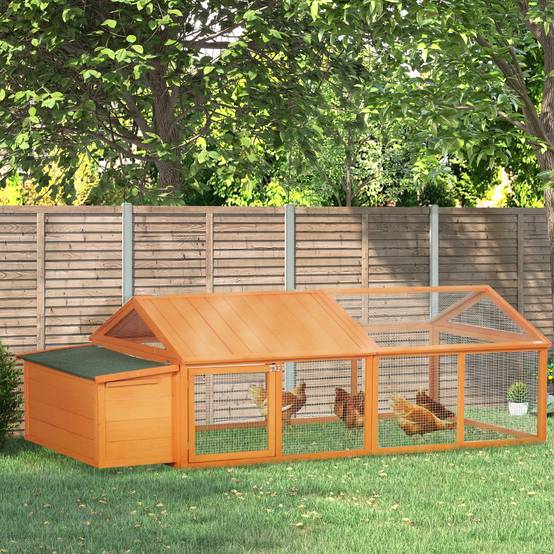 Poulailler pour poules cage à poule avec nichoir porte et toit ouvrable pour 4 et 8 poules 240 x 112,5 x 76 cm orange - Image 3