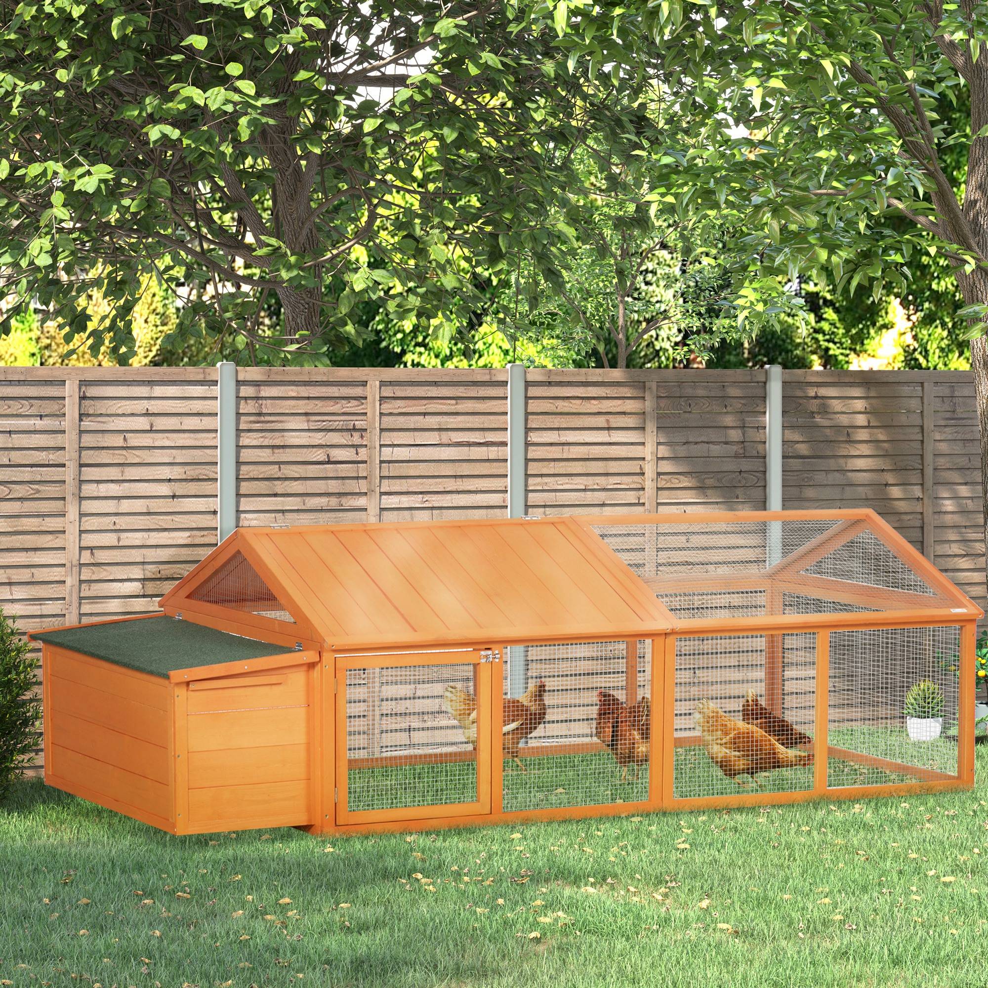 Poulailler pour poules cage à poule avec nichoir porte et toit ouvrable pour 4 et 8 poules 240 x 112,5 x 76 cm orange - Image 3