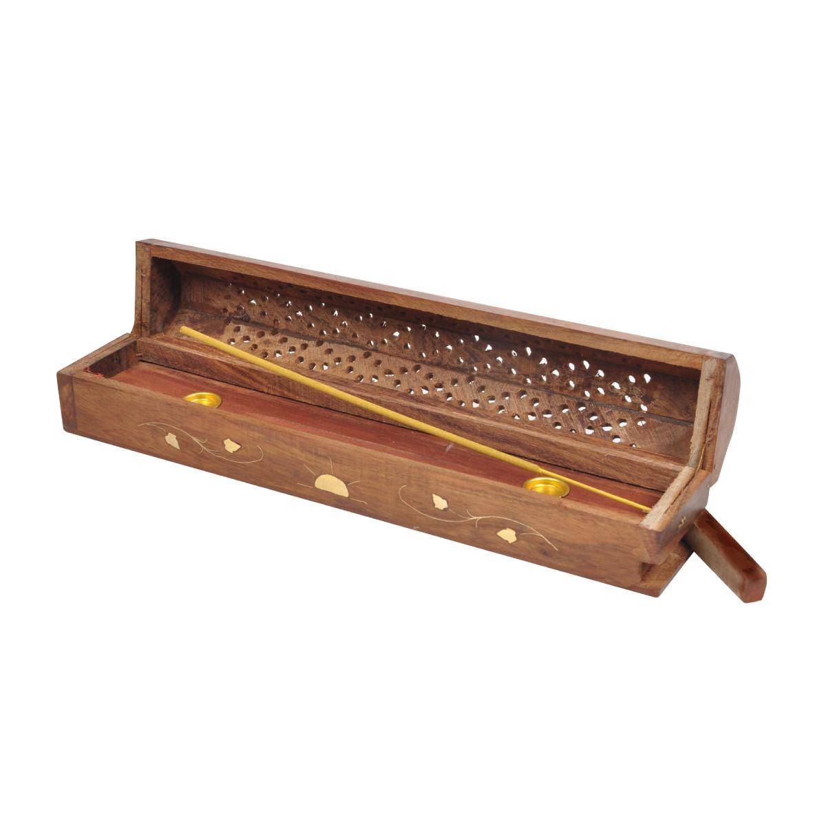 Porte Encens en Bois "Bâtons & Cônes" 30cm Marron