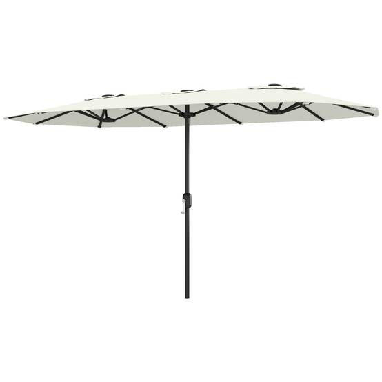 Grand parasol double en polyester ouverture manivelle et housse protection 459x266cm crème - ComfortXL Outdoor Living - Image 2