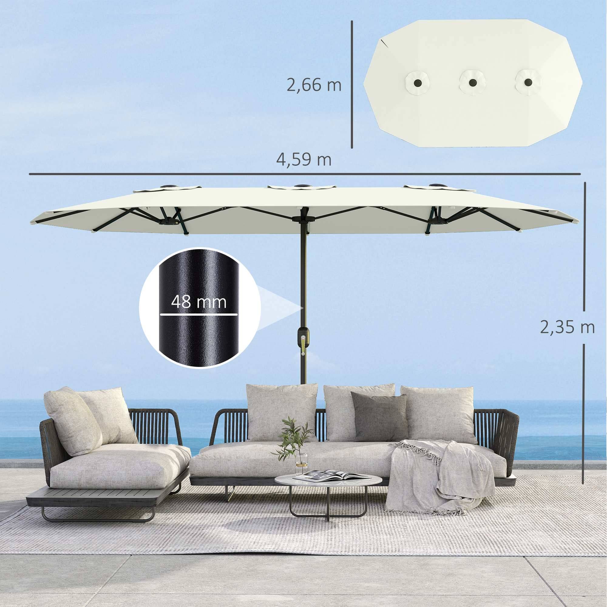 Grand parasol double en polyester ouverture manivelle et housse protection 459x266cm crème - ComfortXL Outdoor Living - Image 5