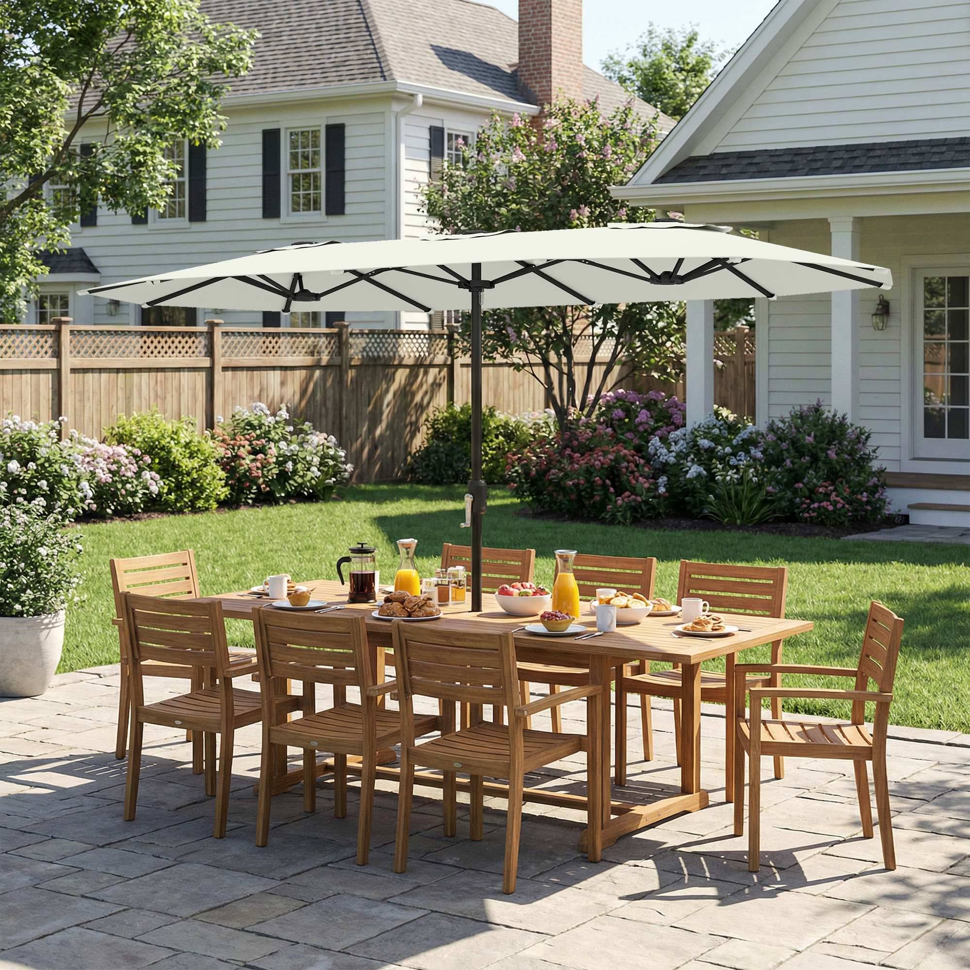 Grand parasol double en polyester ouverture manivelle et housse protection 459x266cm crème - ComfortXL Outdoor Living - Image 10