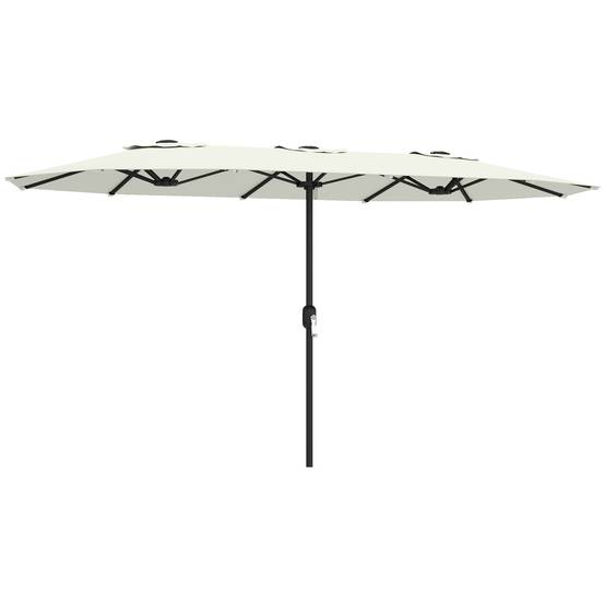 Grand parasol double en polyester ouverture manivelle et housse protection 459x266cm crème - ComfortXL Outdoor Living - Image 1