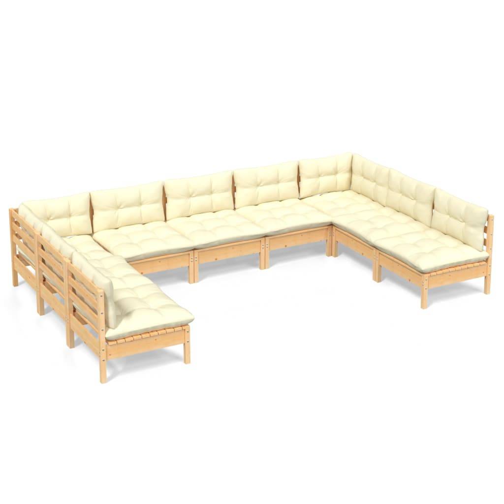 Prolenta Premium - Salon complet 9 places bois de pin et tissu (100 % polyester) crème 63,5 x 63,5 x 62,5 cm - Prolen - Image 1