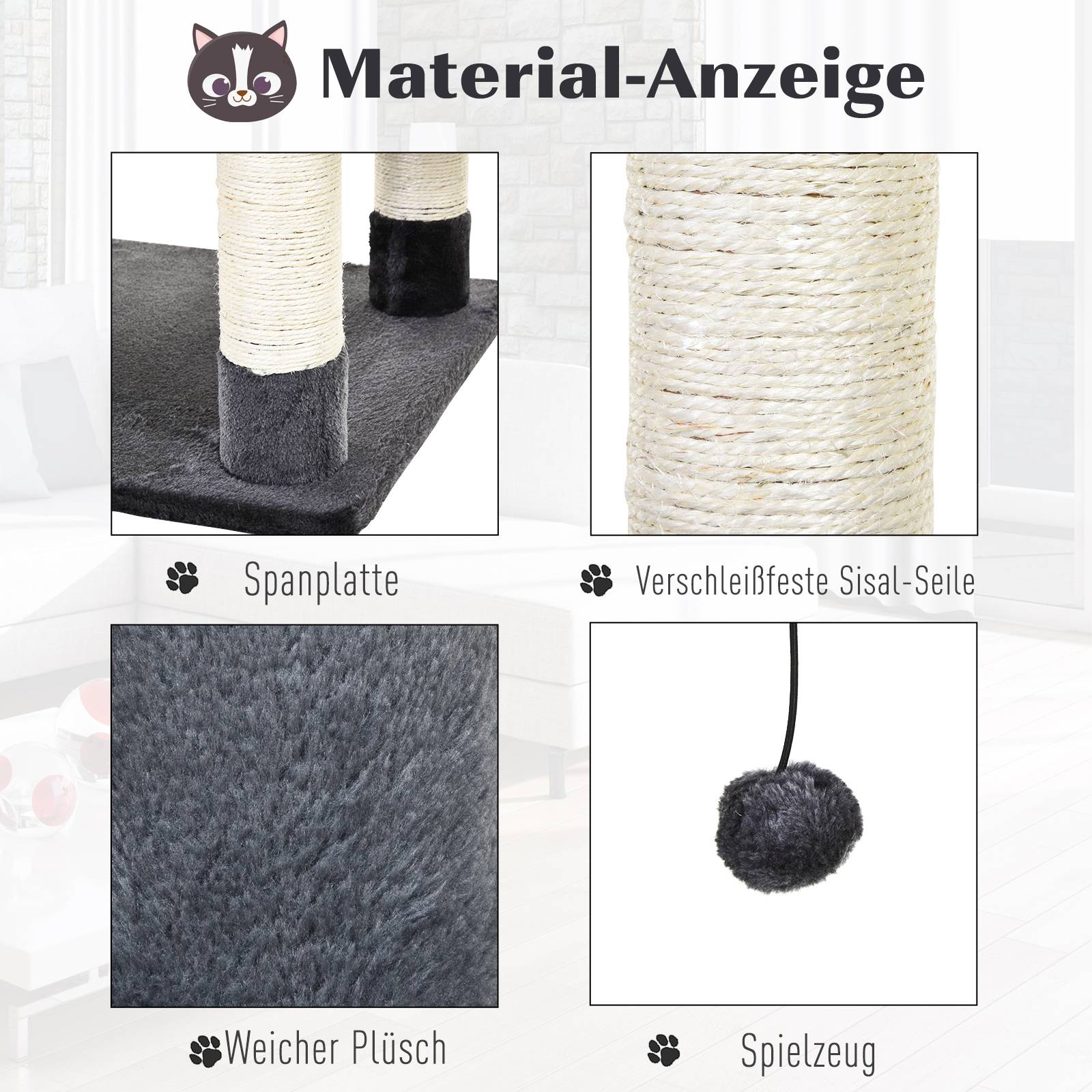Arbre à chat multi-niveaux avec hamac et niche griffoir en sisal 144 cm Gris Foncé - ComfortXL Outdoor Living - Image 6