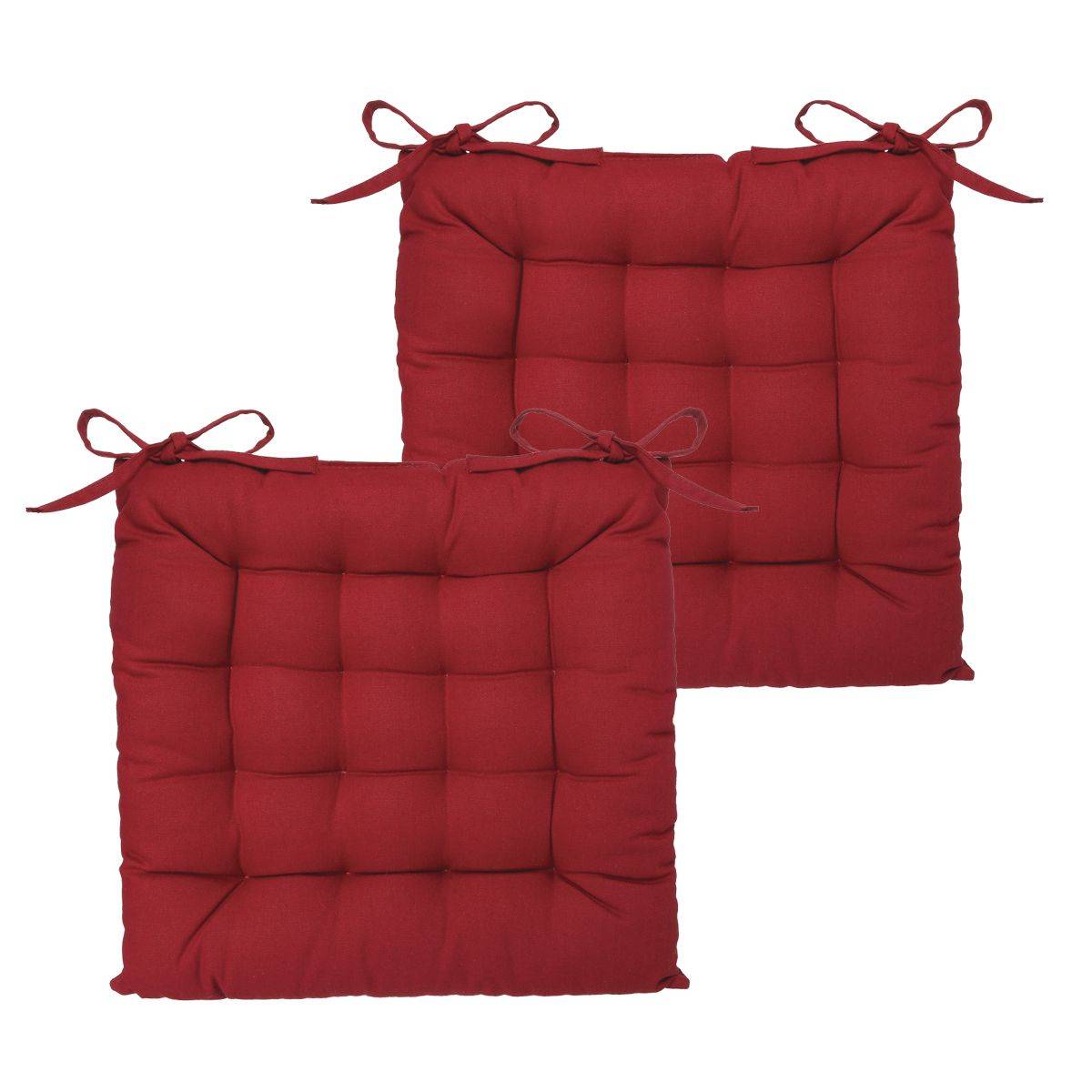 Lot de 2 Galettes de chaise en Coton Rouge 38 x 38 cm - Image 1