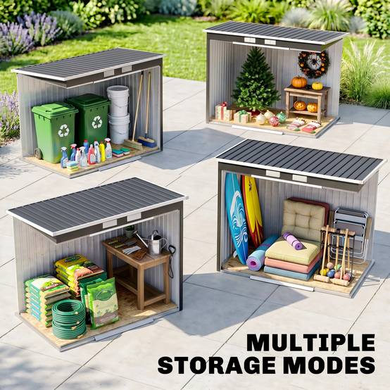 Abri de jardin acier rangement outils extérieur toit incliné porte coulissante gris foncé - ComfortXL Outdoor Living - Image 6