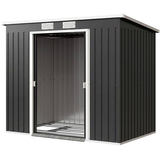 Abri de jardin acier rangement outils extérieur toit incliné porte coulissante gris foncé - ComfortXL Outdoor Living - Image 2