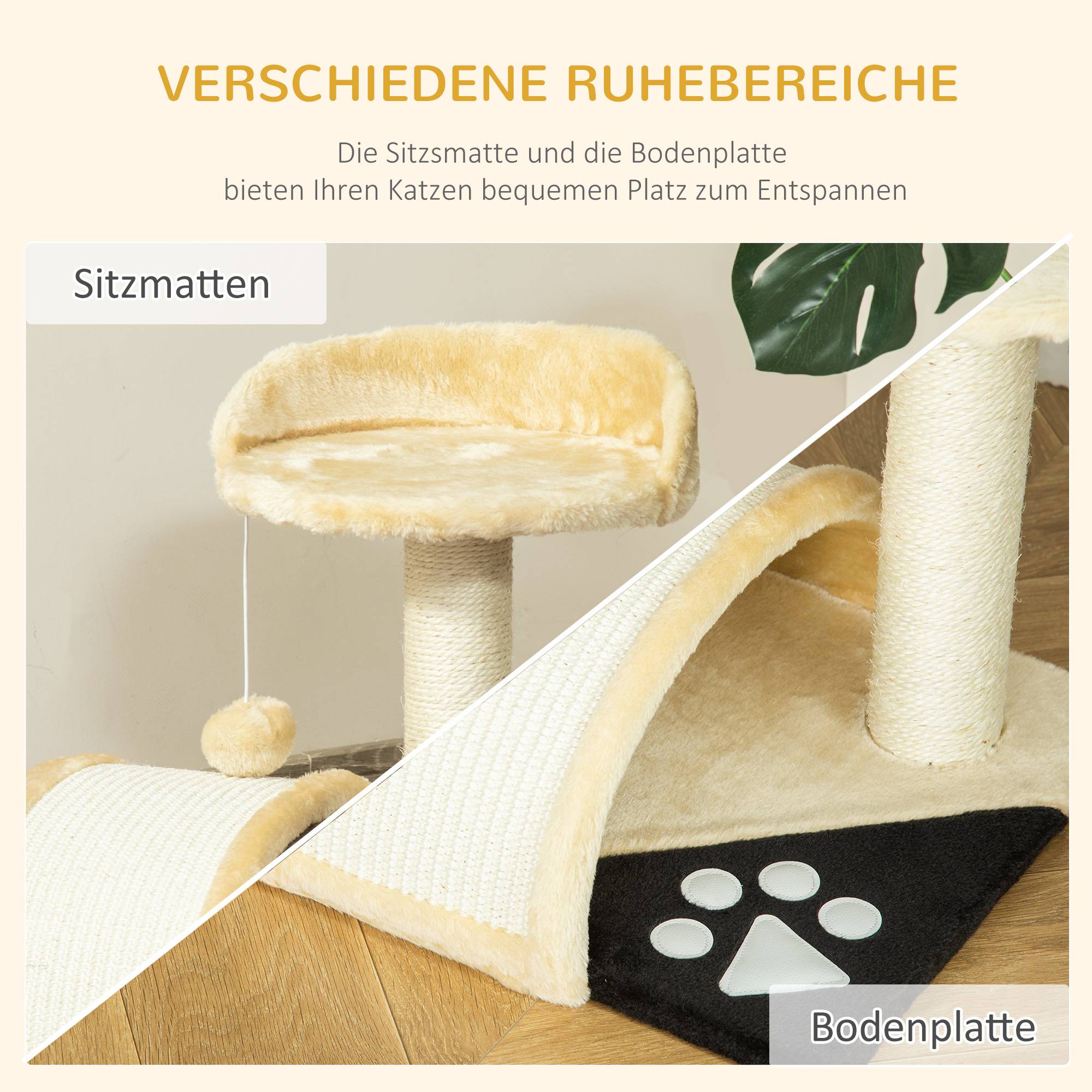 Arbre à chat sisal et peluche beige 35.5 x 37 x 46 cm - PANGIVO - Image 7