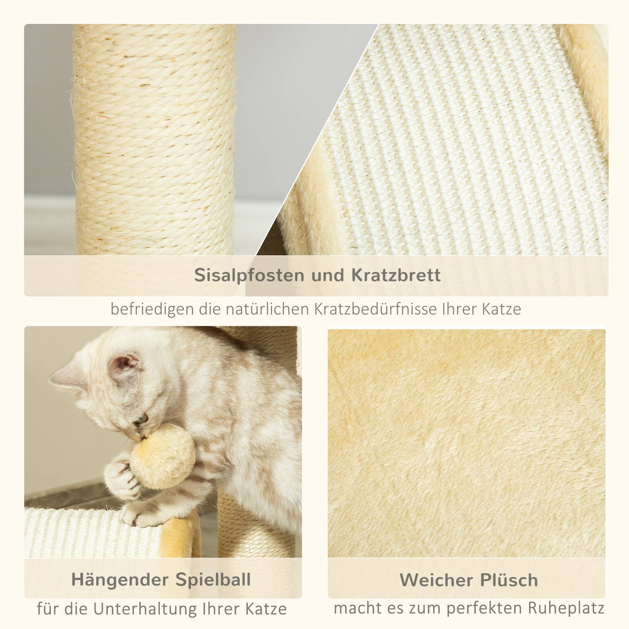 Arbre à chat sisal et peluche beige 35.5 x 37 x 46 cm - PANGIVO - Image 6