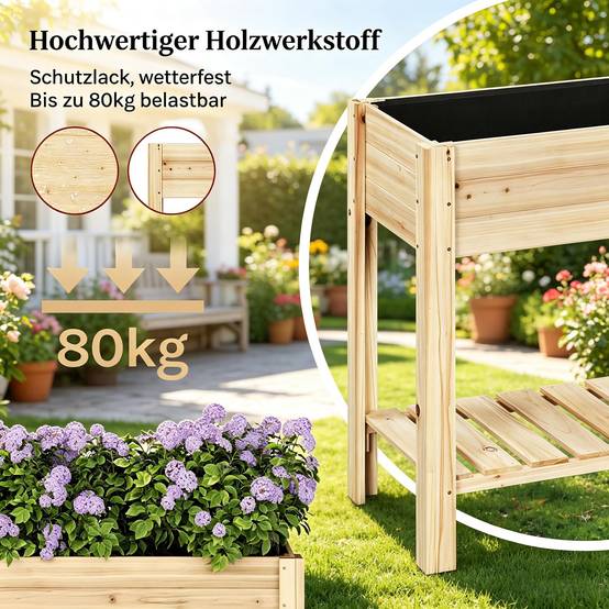 Carré potager surélevé bois sapin balcon terrasse avec étagère 80x40x75cm naturel - ComfortXL Outdoor Living - Image 5