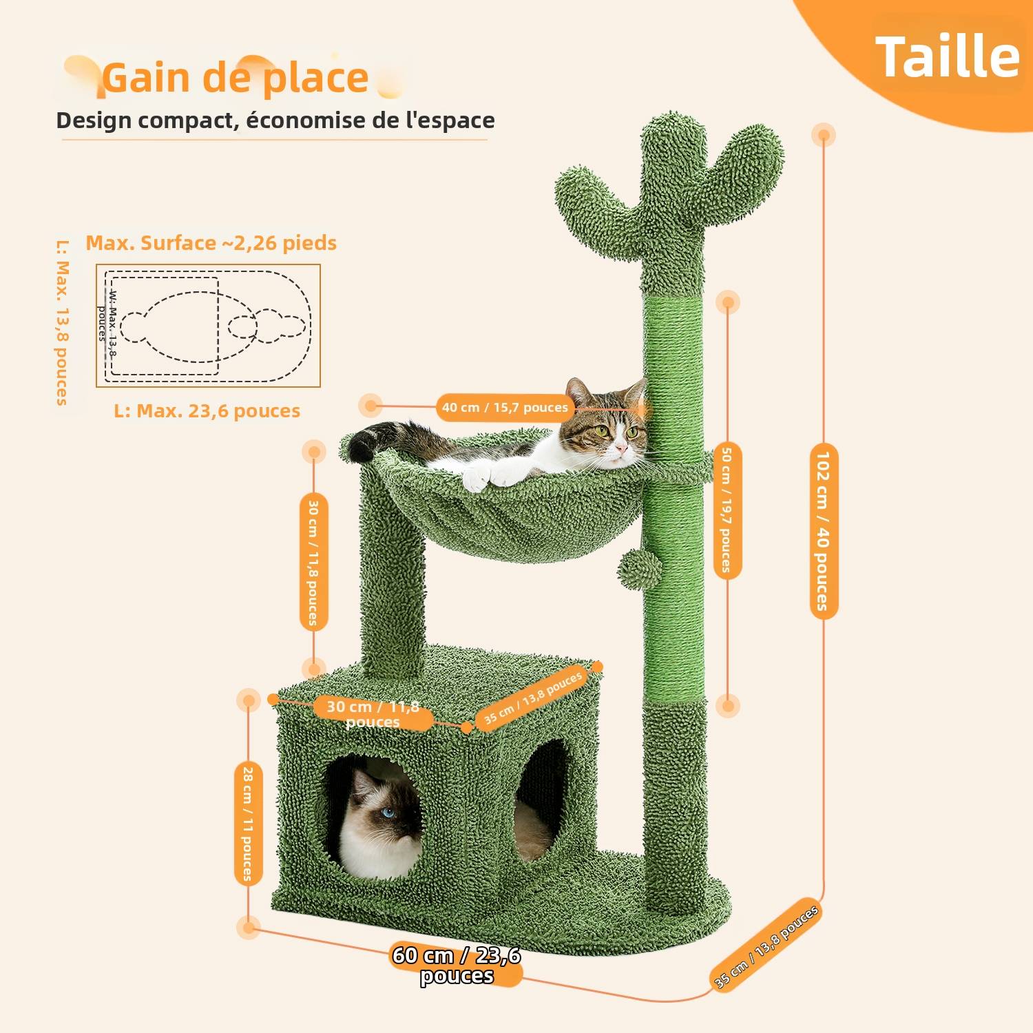 Arbre à Chat Cactus Design 4-en-1 Vert 102 cm PAWZ Road - Image 2
