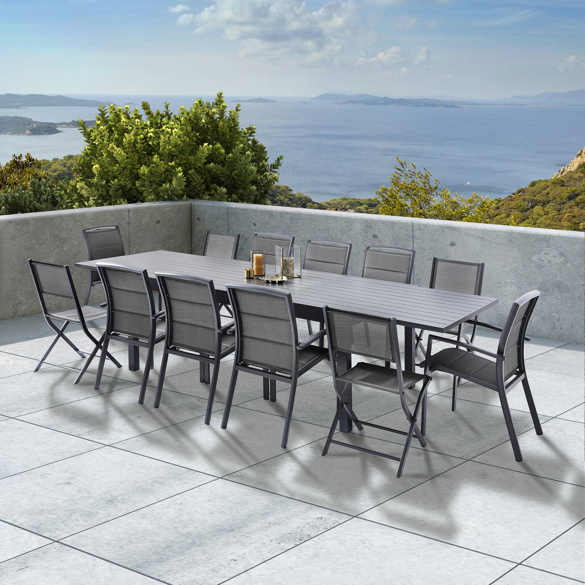 Wilsa Garden - Ensemble MODULO 8/12p en aluminium et 12 fauteuils en aluminium et assise textilène - Image 2