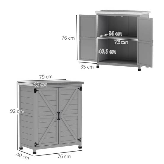 ComfortXL - Armoire de jardin sapin acier galvanisé 79 x 43 x 92 cm gris établi extérieur multifonction rangement outils - Image 3