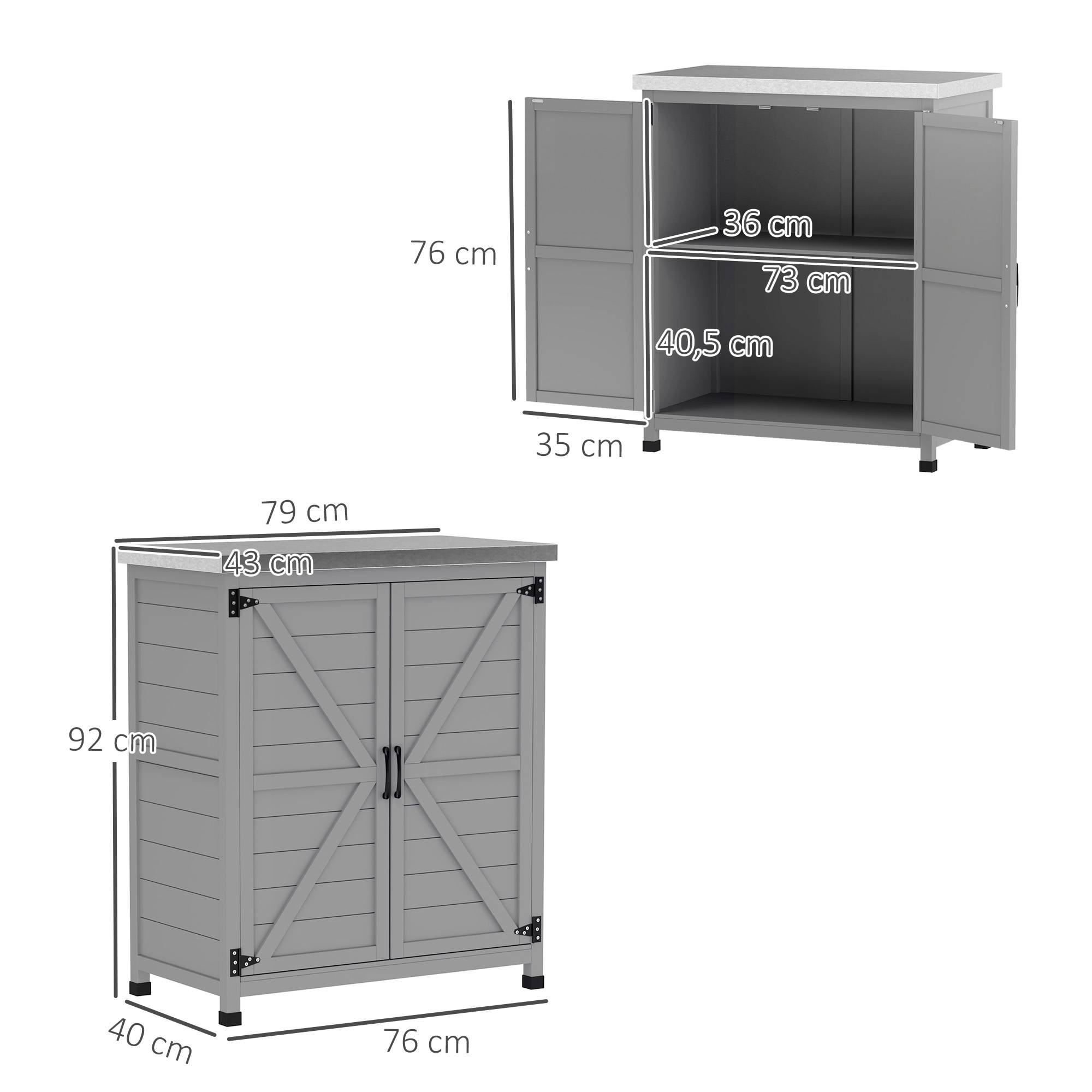 ComfortXL - Armoire de jardin sapin acier galvanisé 79 x 43 x 92 cm gris établi extérieur multifonction rangement outils - Image 3