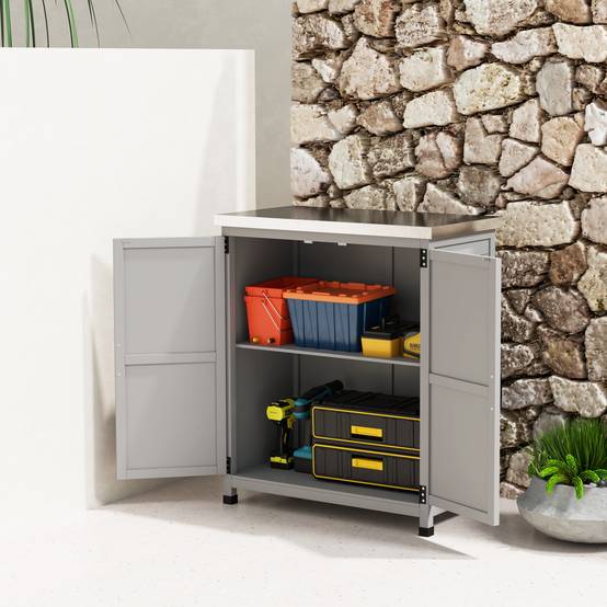 ComfortXL - Armoire de jardin sapin acier galvanisé 79 x 43 x 92 cm gris établi extérieur multifonction rangement outils - Image 8