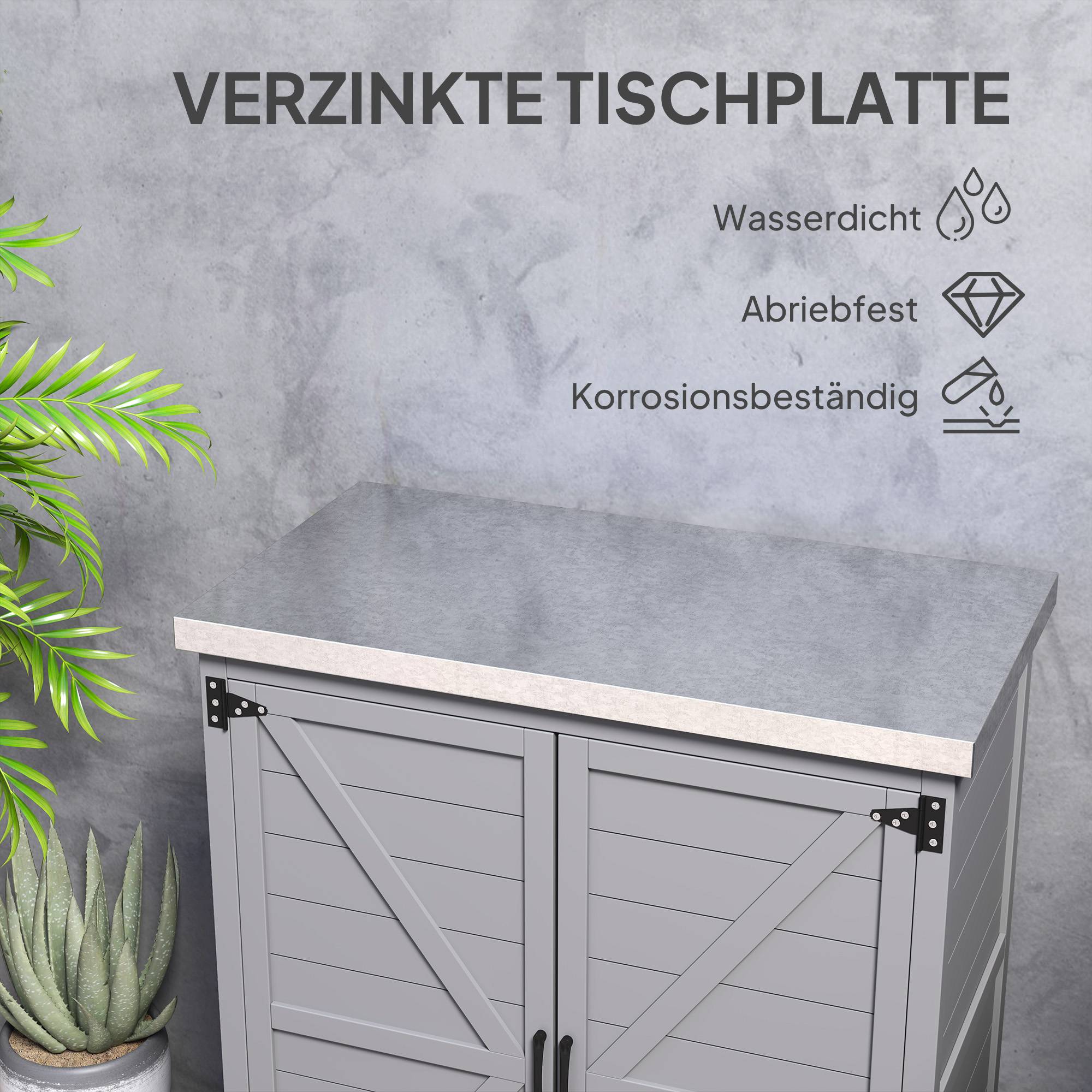 ComfortXL - Armoire de jardin sapin acier galvanisé 79 x 43 x 92 cm gris établi extérieur multifonction rangement outils - Image 5