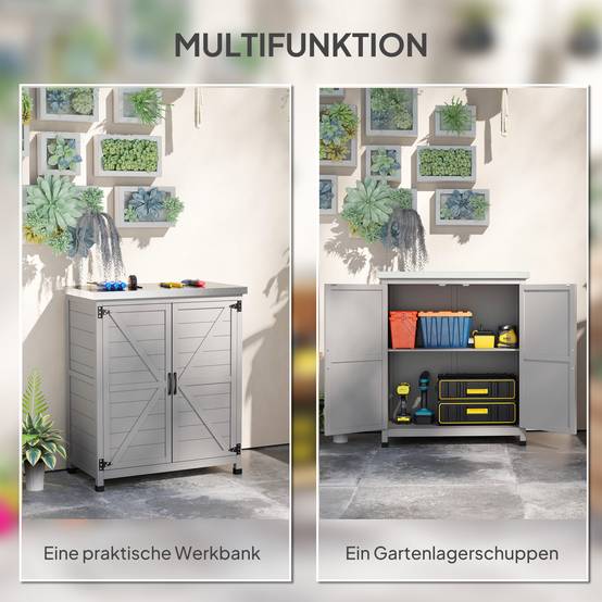ComfortXL - Armoire de jardin sapin acier galvanisé 79 x 43 x 92 cm gris établi extérieur multifonction rangement outils - Image 4