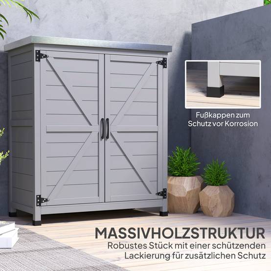 ComfortXL - Armoire de jardin sapin acier galvanisé 79 x 43 x 92 cm gris établi extérieur multifonction rangement outils - Image 7