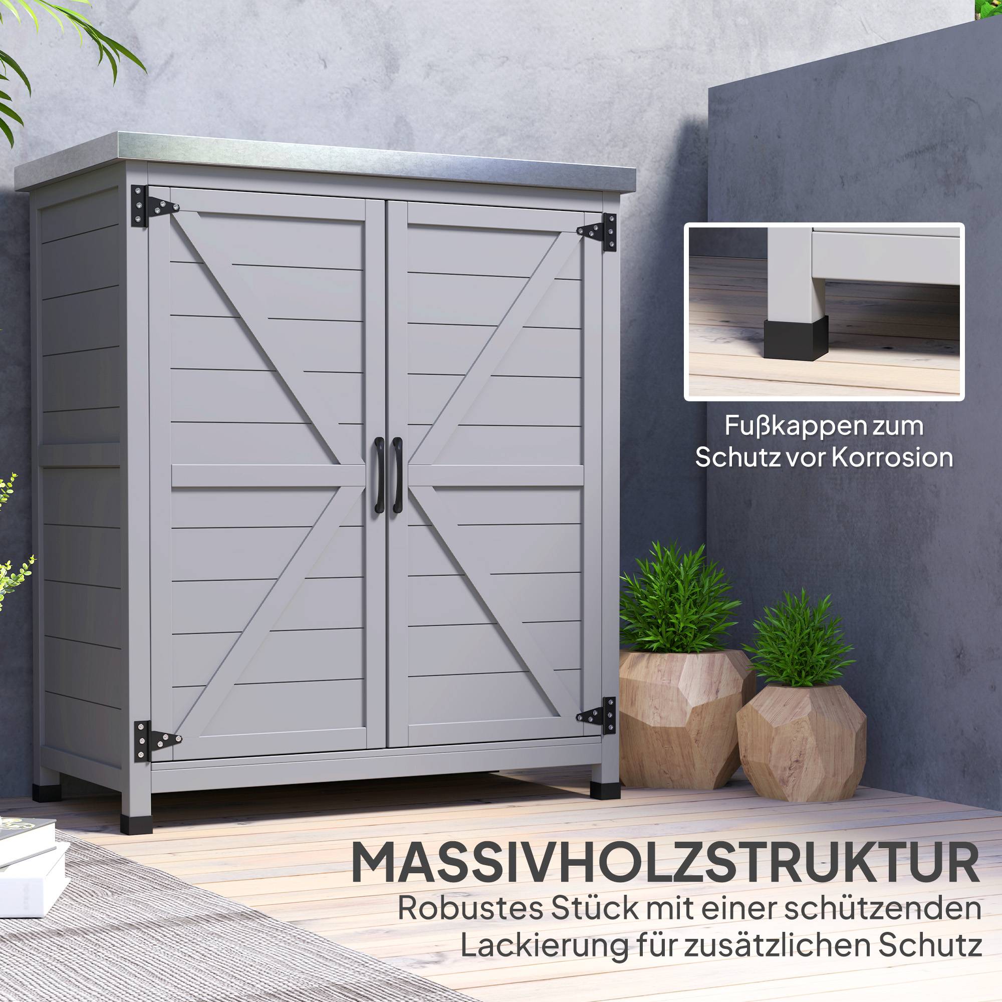 ComfortXL - Armoire de jardin sapin acier galvanisé 79 x 43 x 92 cm gris établi extérieur multifonction rangement outils - Image 7