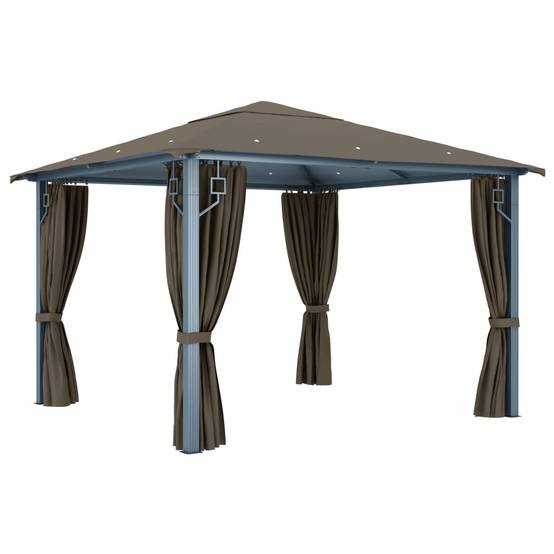 Abri de Terrasse en Aluminium avec Rideaux Moustiquaires et Lumières Solaires Taupe 3x3 m – ComfortXL Outdoor Living - Image 6