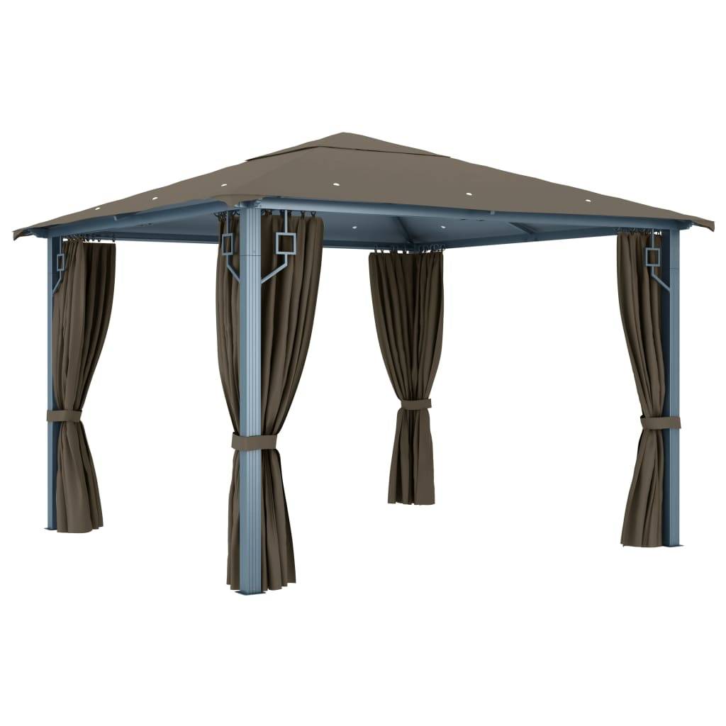 Abri de Terrasse en Aluminium avec Rideaux Moustiquaires et Lumières Solaires Taupe 3x3 m – ComfortXL Outdoor Living - Image 6
