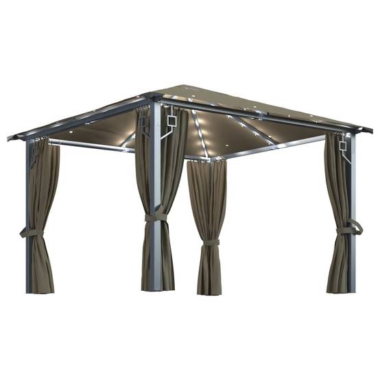 Abri de Terrasse en Aluminium avec Rideaux Moustiquaires et Lumières Solaires Taupe 3x3 m – ComfortXL Outdoor Living - Image 2