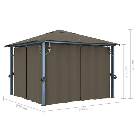 Abri de Terrasse en Aluminium avec Rideaux Moustiquaires et Lumières Solaires Taupe 3x3 m – ComfortXL Outdoor Living - Image 4