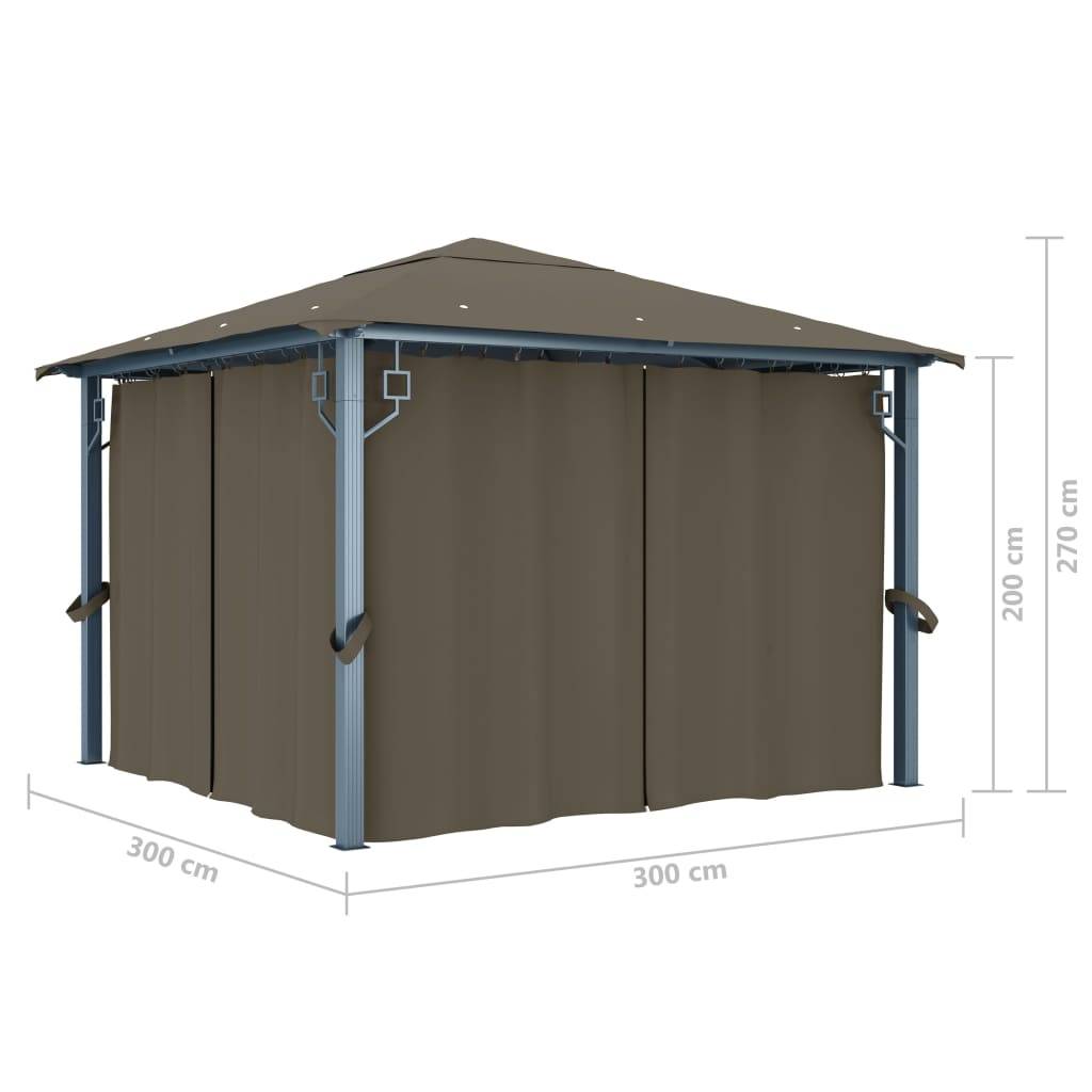 Abri de Terrasse en Aluminium avec Rideaux Moustiquaires et Lumières Solaires Taupe 3x3 m – ComfortXL Outdoor Living - Image 4