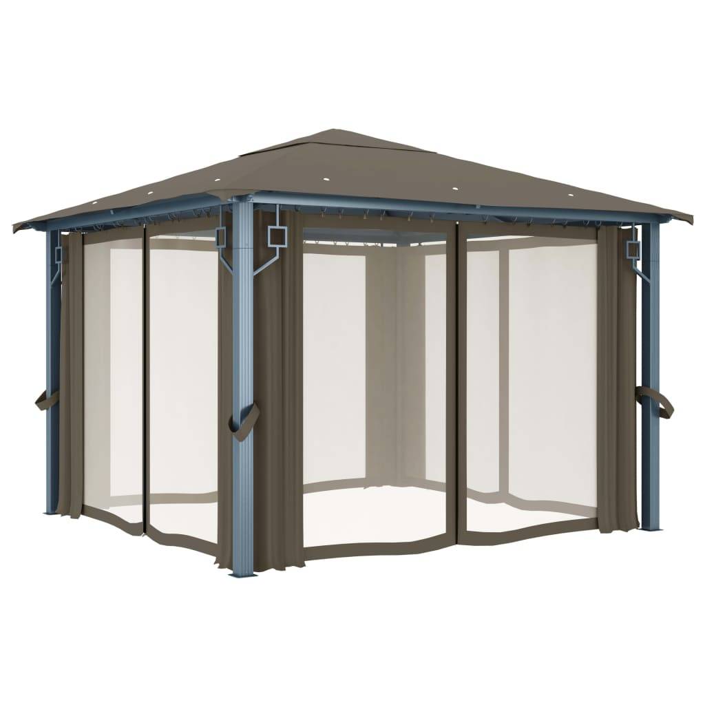 Abri de Terrasse en Aluminium avec Rideaux Moustiquaires et Lumières Solaires Taupe 3x3 m – ComfortXL Outdoor Living - Image 5