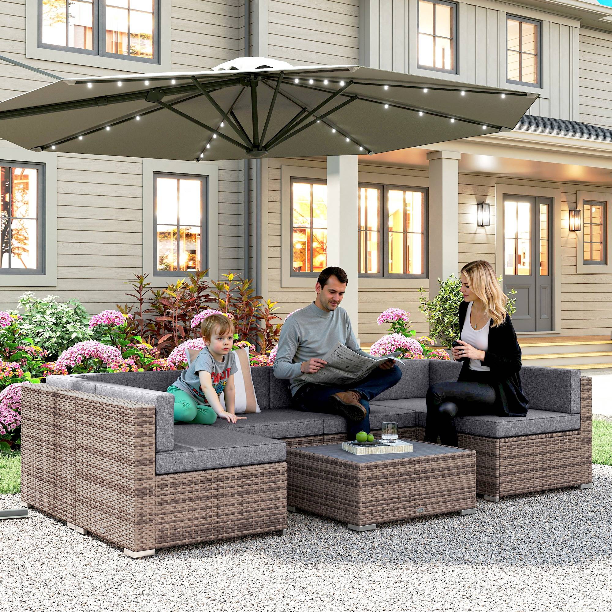 ComfortXL - Salon de jardin modulable 7 pièces résine tressée métal grand canapé table gris - ComfortXL Outdoor Living - Image 3
