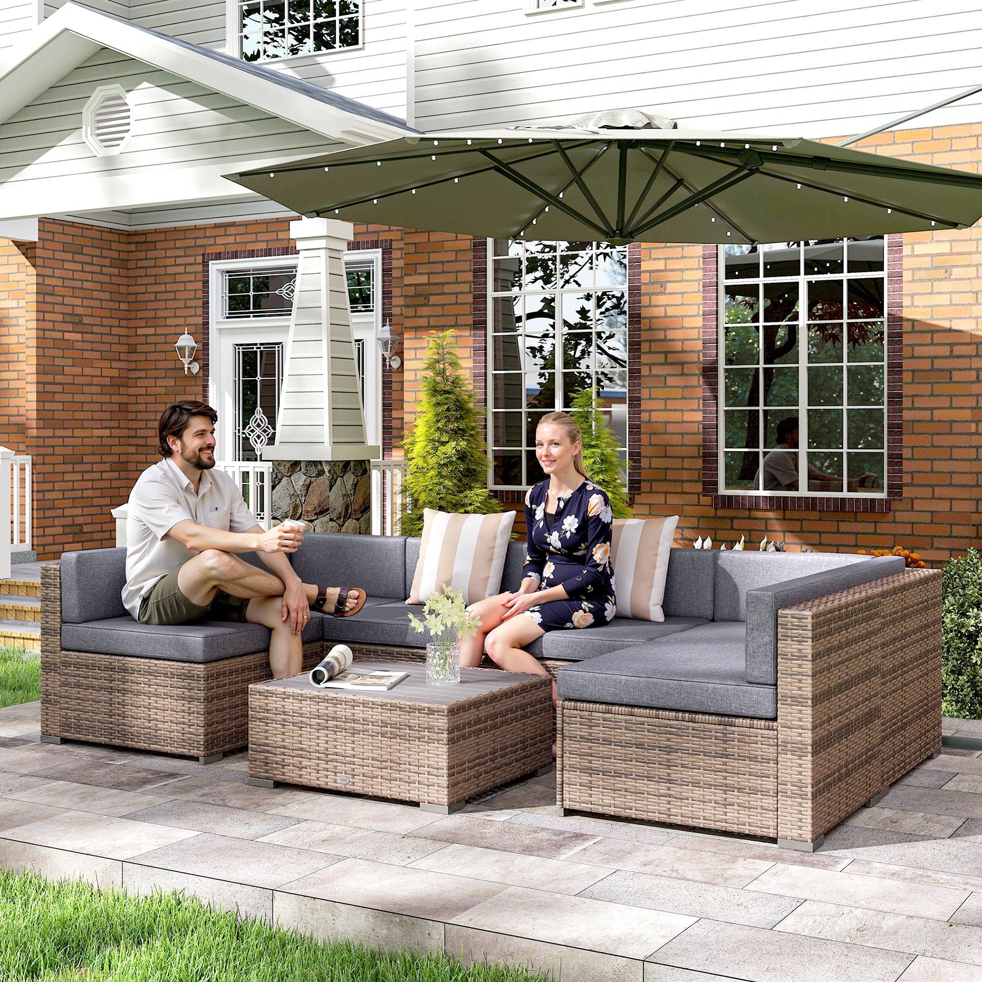 ComfortXL - Salon de jardin modulable 7 pièces résine tressée métal grand canapé table gris - ComfortXL Outdoor Living - Image 4