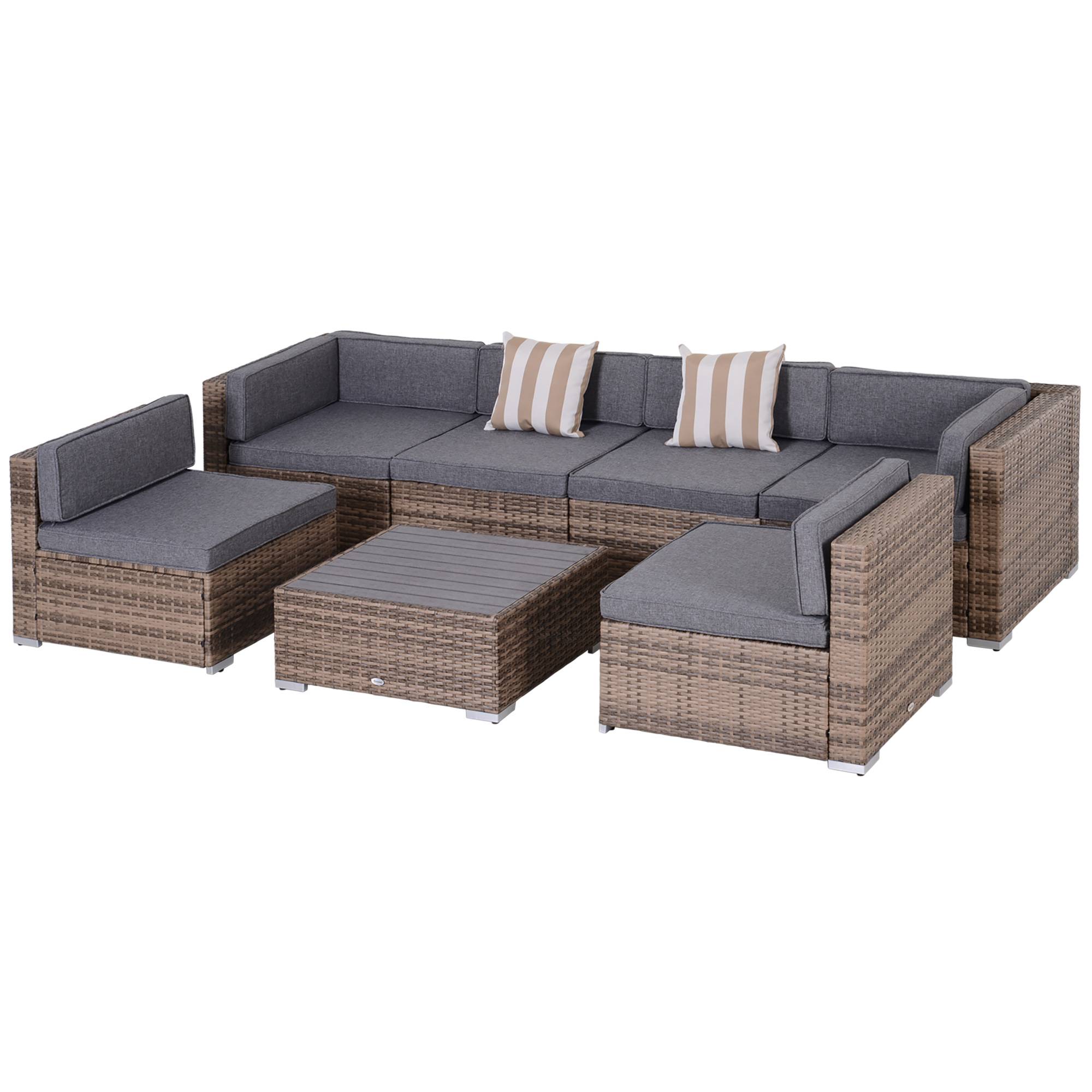 ComfortXL - Salon de jardin modulable 7 pièces résine tressée métal grand canapé table gris - ComfortXL Outdoor Living - Image 2