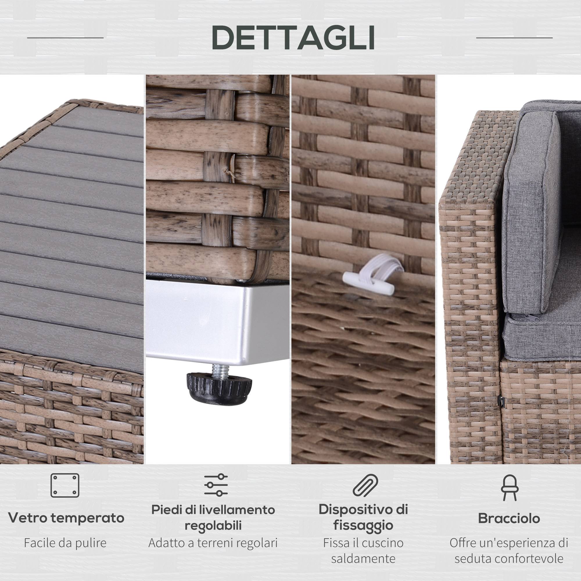 ComfortXL - Salon de jardin modulable 7 pièces résine tressée métal grand canapé table gris - ComfortXL Outdoor Living - Image 9