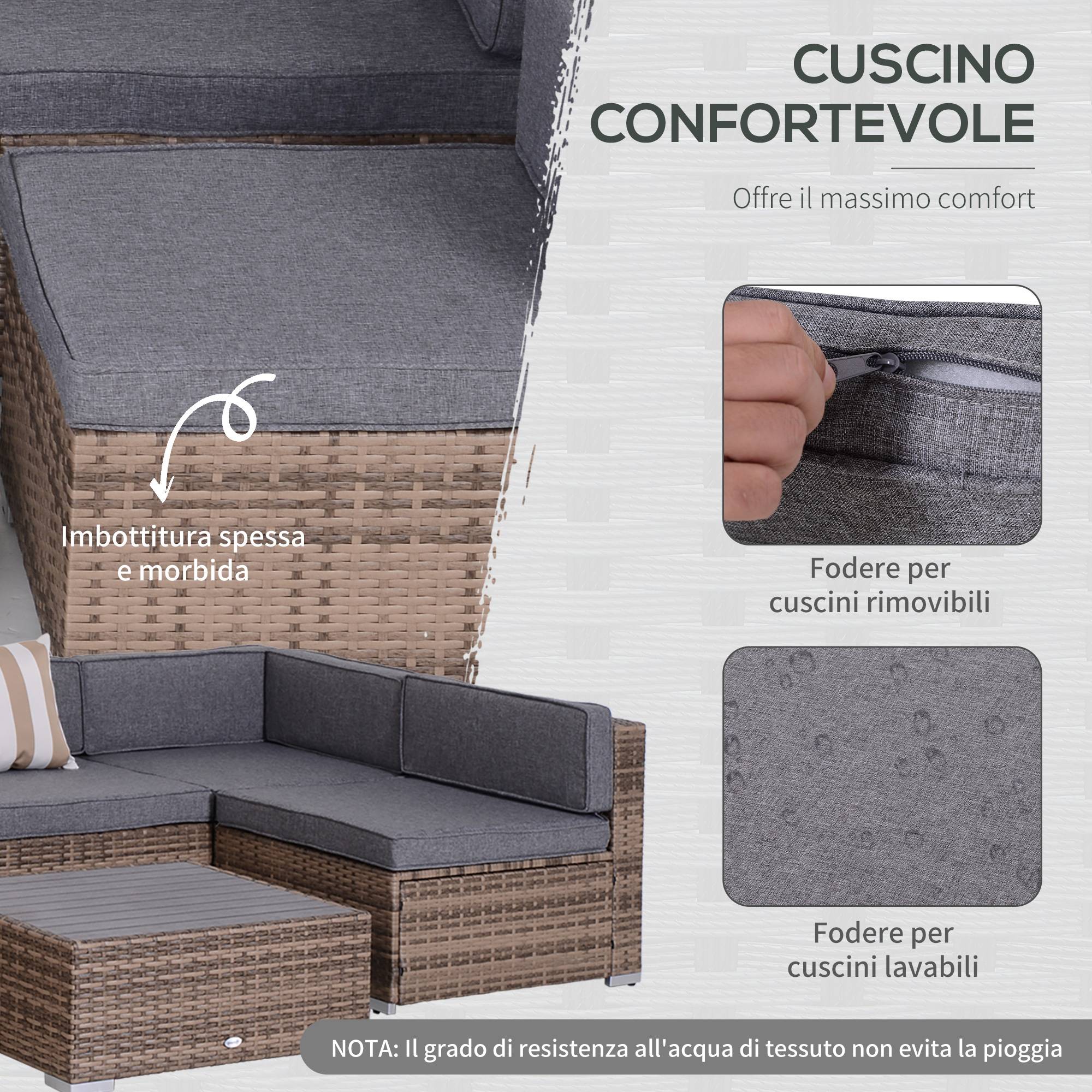 ComfortXL - Salon de jardin modulable 7 pièces résine tressée métal grand canapé table gris - ComfortXL Outdoor Living - Image 7