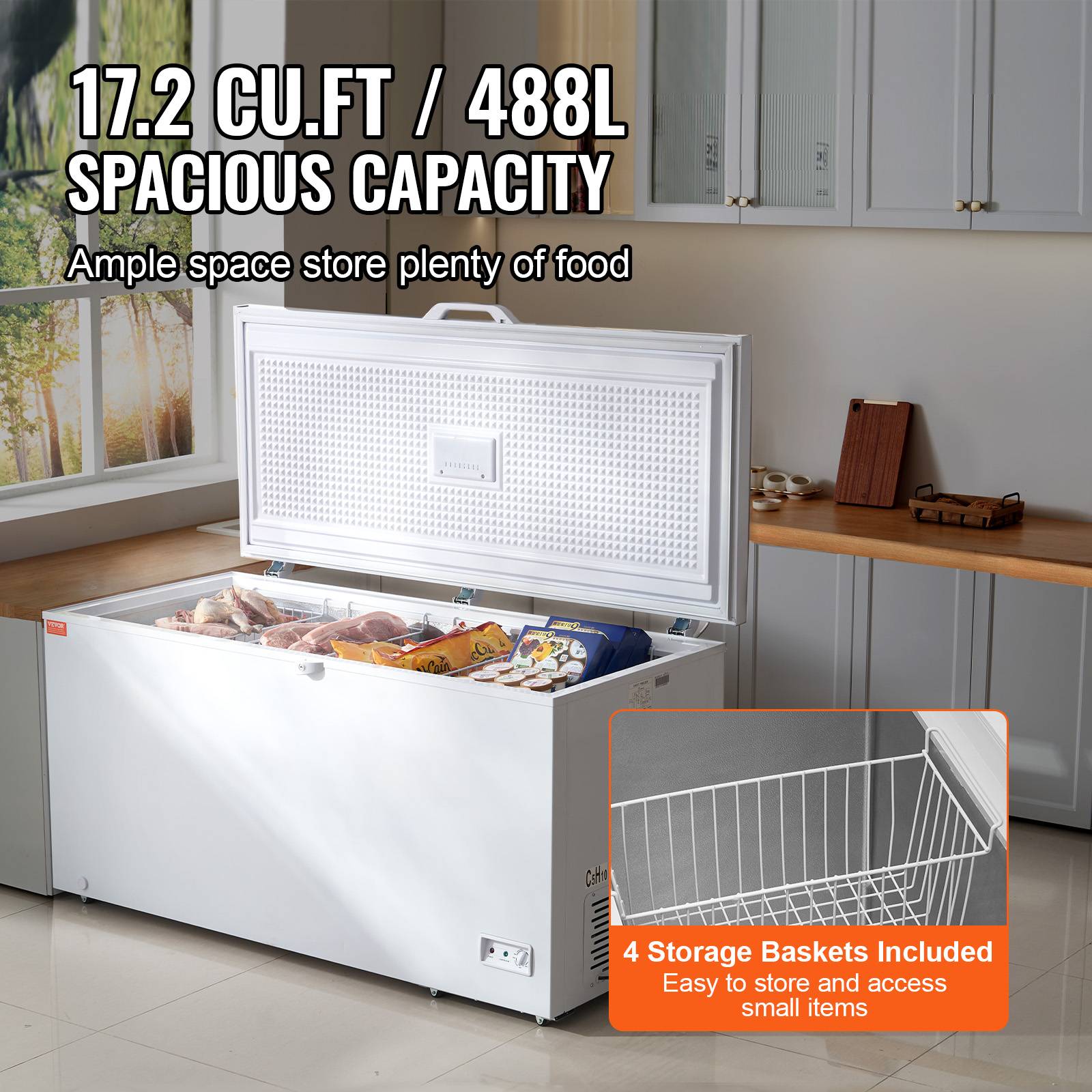 Vevor - VEVOR Congélateur coffre 488 L, 4 paniers, portes verrouillables, éclairage LED. - Image 2