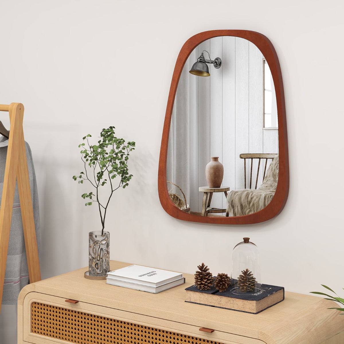 Helloshop26 - Miroir mural décoratif asymétrique de 68 x 53,5 cm avec cadre rustique miroir décoratif hd de forme originale avec vis d'expansion pour salon naturel - Image 2