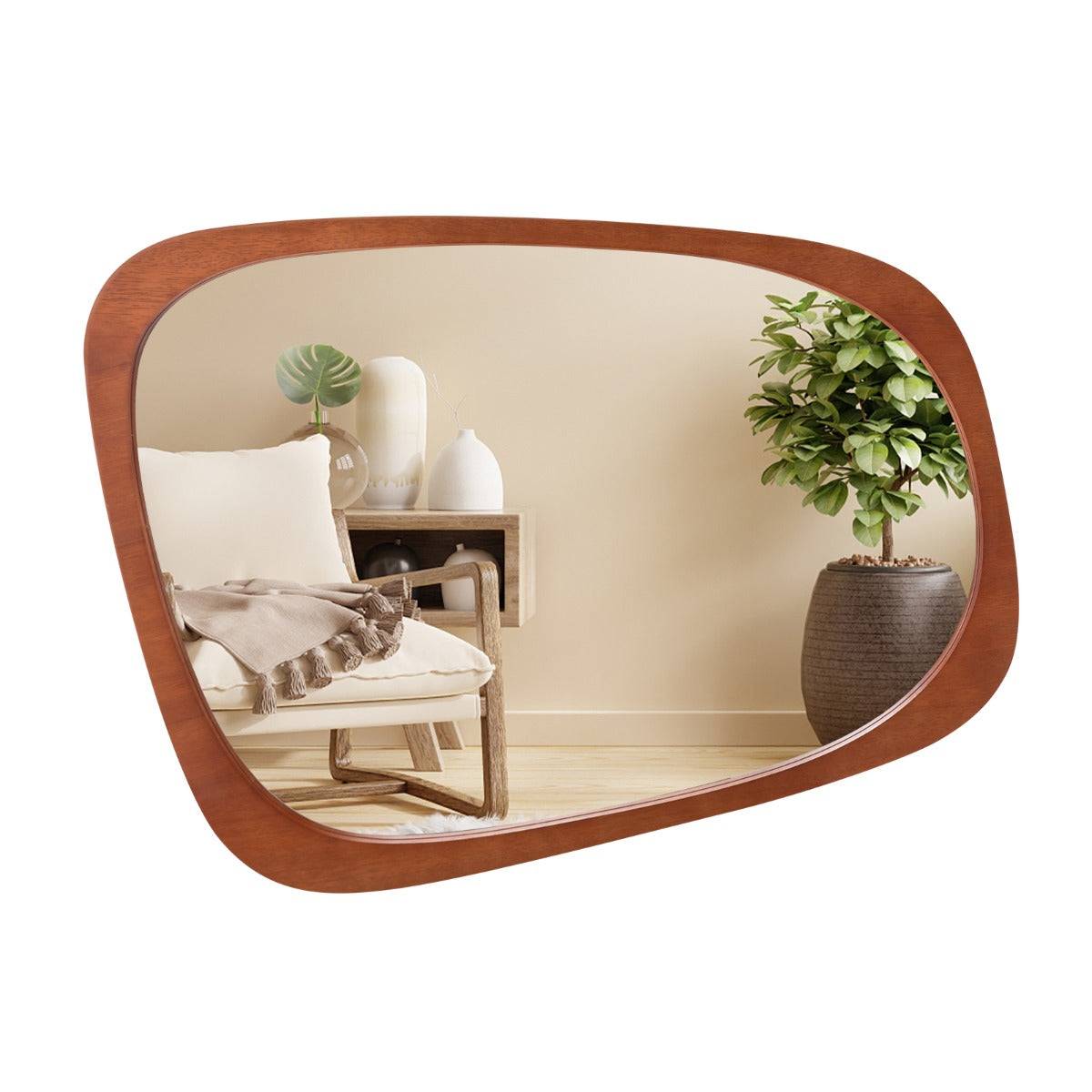 Helloshop26 - Miroir mural décoratif asymétrique de 68 x 53,5 cm avec cadre rustique miroir décoratif hd de forme originale avec vis d'expansion pour salon naturel - Image 1